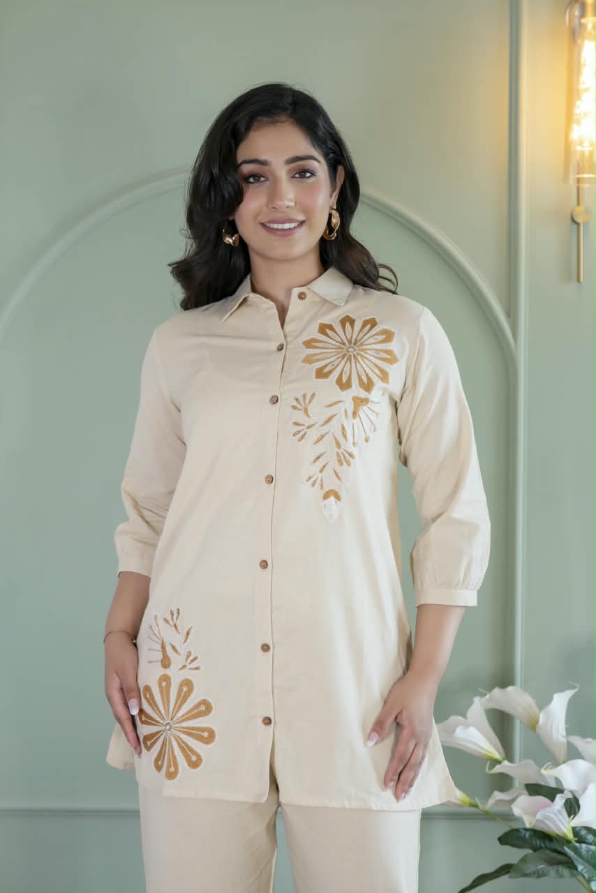 Cotton Khadi Fabric with Embroidery Work